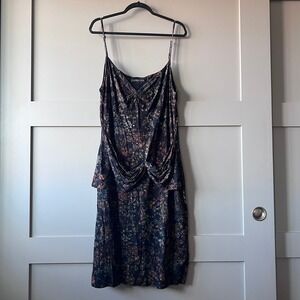 PERUVIAN‎ CONNECTION Floral V-Neck Ruched Camisole Colette Dress XL Knee Length